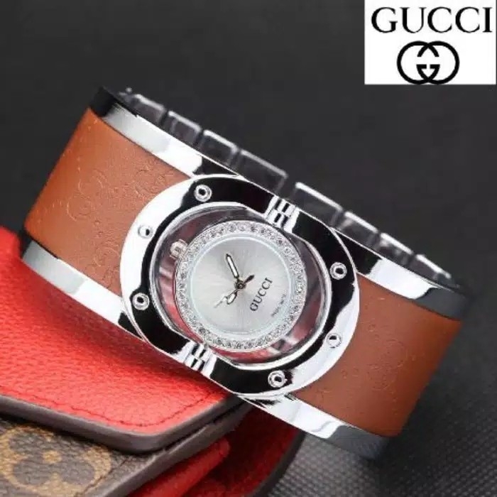 Jam Tangan Gucci Gelang Ring Coklat Silver