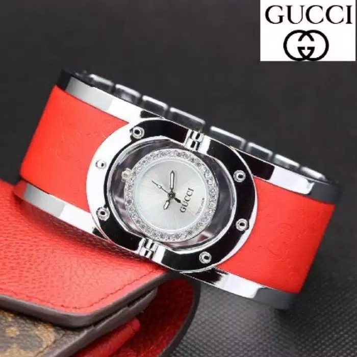 Jam Tangan Gucci Gelang Ring Orange Silver