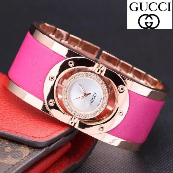 Jam Tangan Gucci Gelang Ring Pink Silver