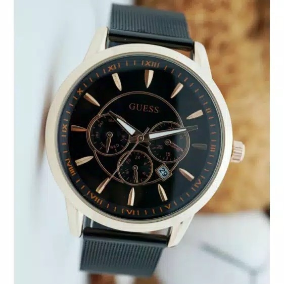 Jam Tangan Guess Rantai Pasir Chrono Aktif - Black Rosegold