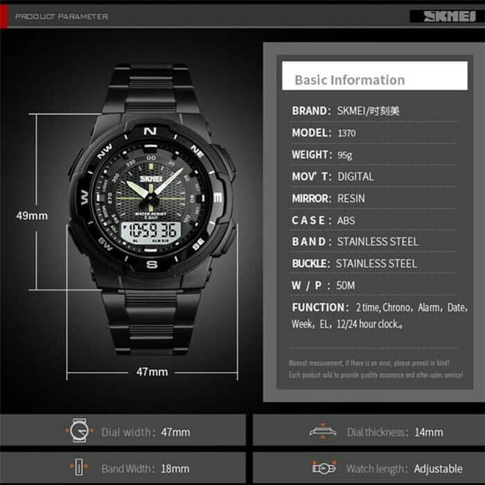 Jam Tangan Pria Digital SKMEI 1370 Black Water Resistant 50 M 3
