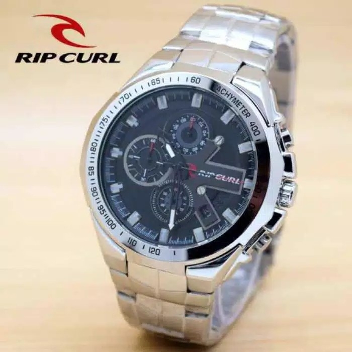 Jam Tangan Ripcurl Rantai Chrono Aktif - Silver Plat Hitam