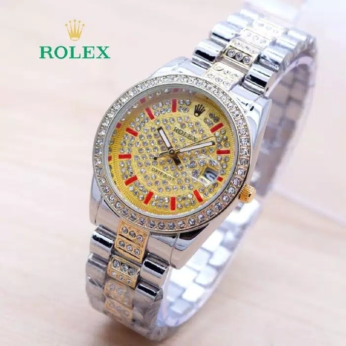 Jam Tangan Rolex Diamond Balok Combi Gold