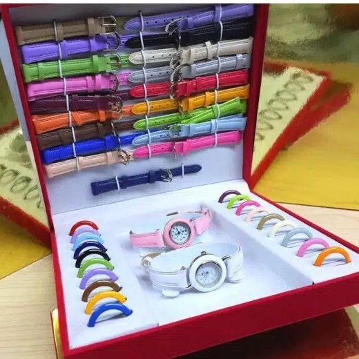 Jam Tangan Set 21 Tali 2 Jam Tangan 21 Ring Bisa Gonta Ganti Warna