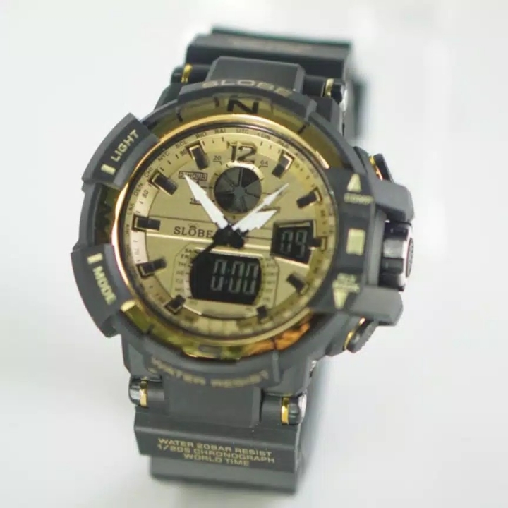 Jam Tangan Sport Original Slobe Anti Air Hitam Gold - Garansi