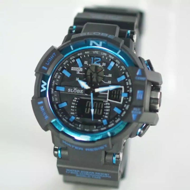 Jam Tangan Sport Original Slobe Hitam Biru Anti Air - Garansi