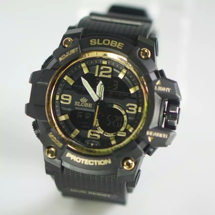 Jam Tangan Sport Original Slobe Sl002 Anti Air Hitam Gold - Garansi