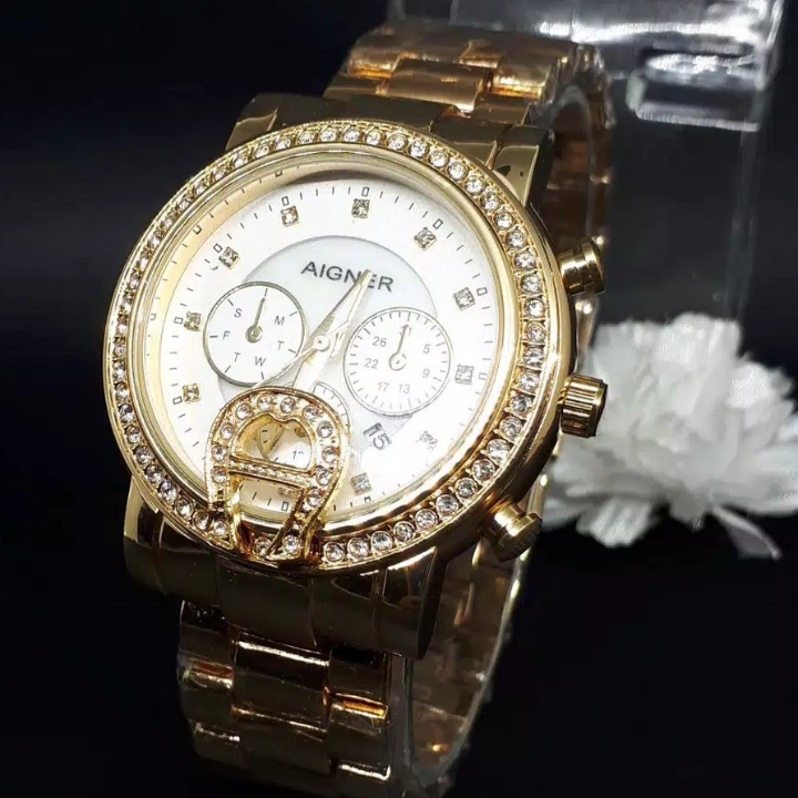 Jam Tangan Wanita Aigner Gold Plat Putih AG001