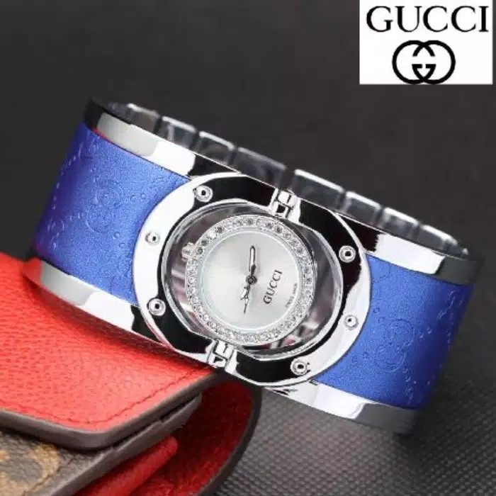 Jam Tangan Wanita Gucci Gelang Ring BIRU Silver