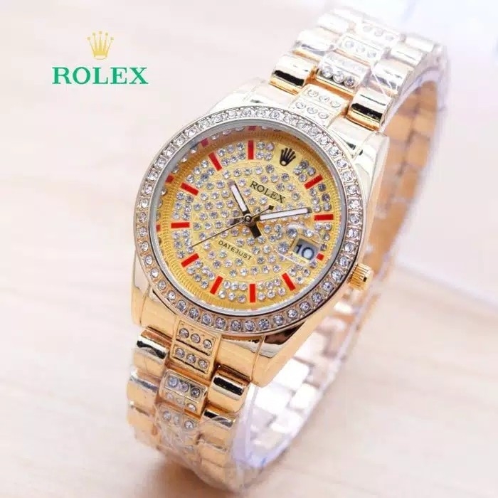 Jam Tangan Wanita Rolex Diamond Balok - Gold