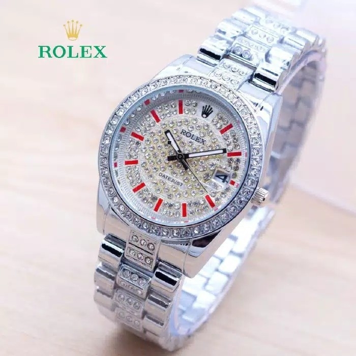 Jam Tangan Wanita Rolex Diamond Balok Silver