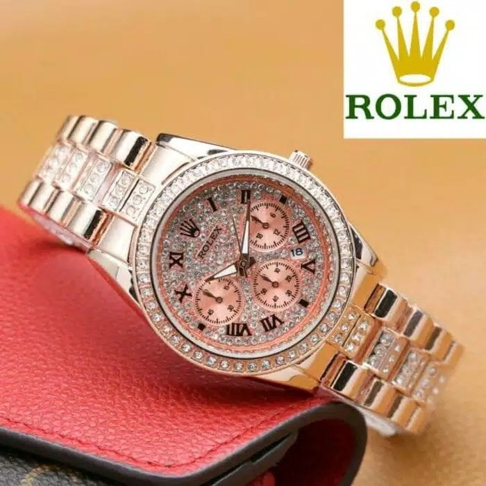 Jam Tangan Wanita Rolex Diamond Chrono Off Rosegold