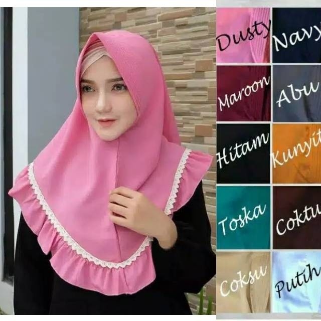 Jilbab instan Khimar pet rempel renda Khimar rempel renda  jilbab si