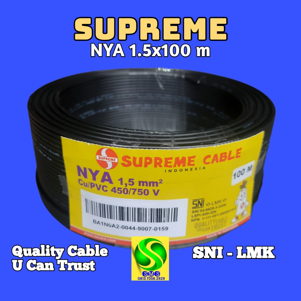 KABEL NYA 1x15x100 M HITAM SUPREME