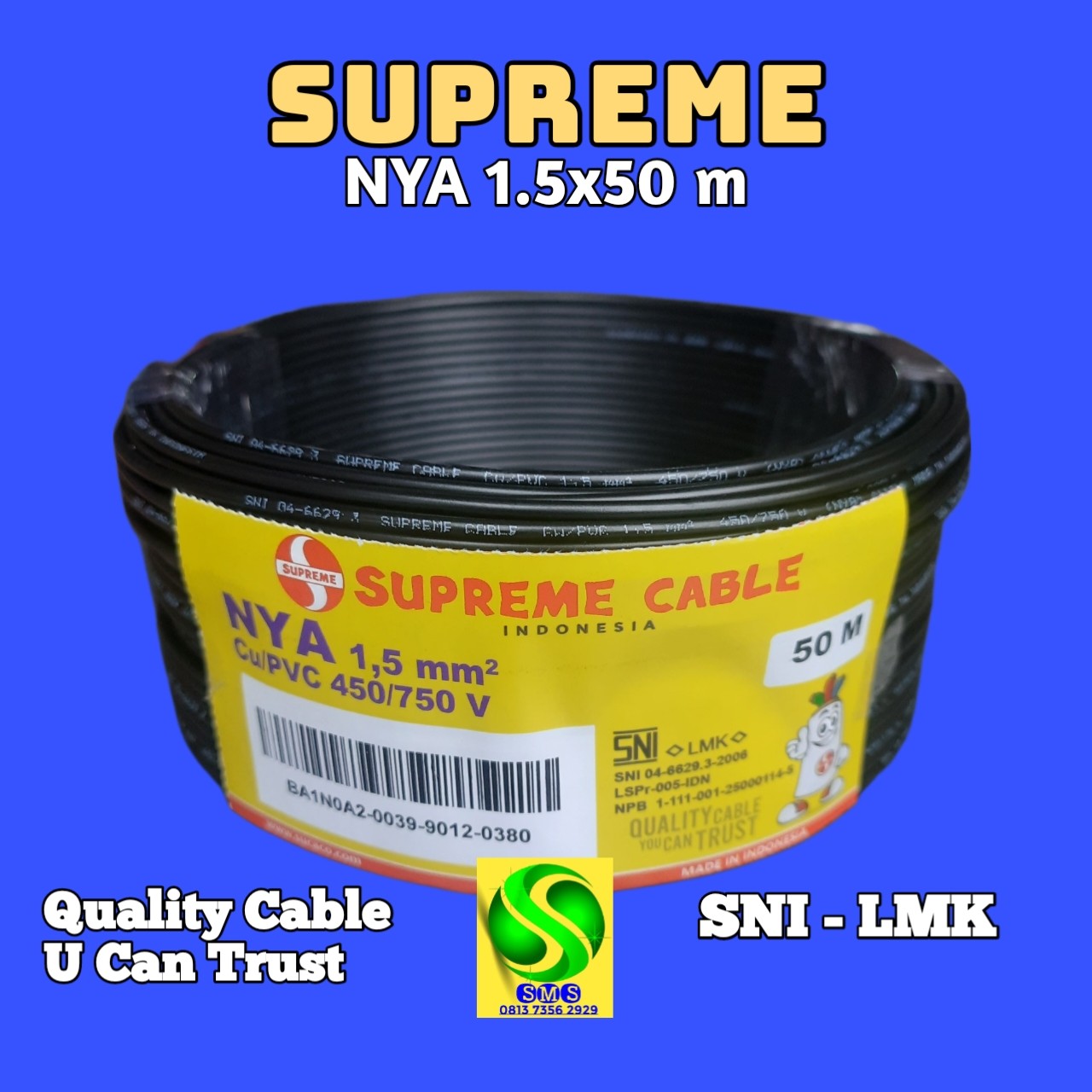 KABEL NYA 1x15x50 M HITAM SUPREME