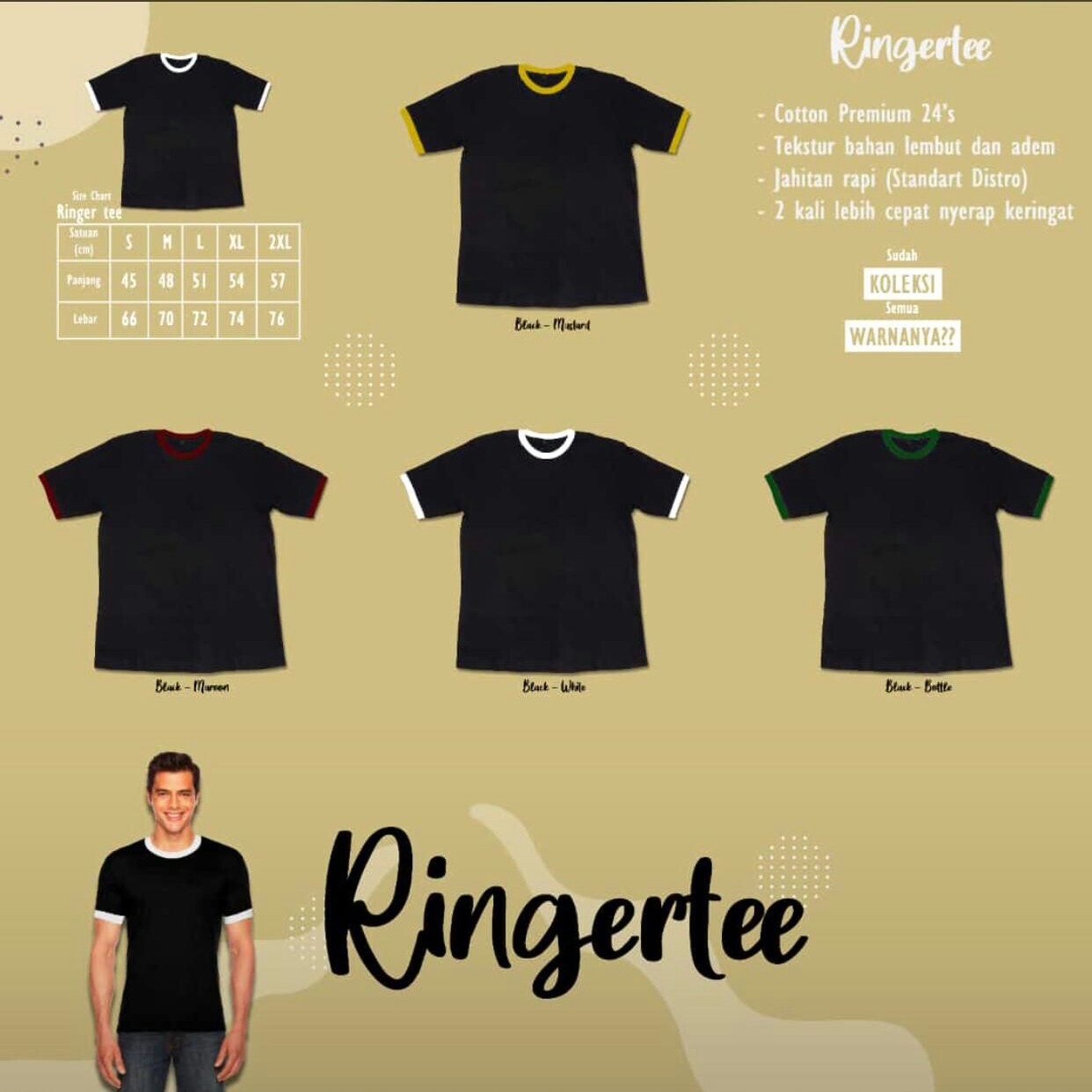 KAOS PRIA KAOS RINGERTEE PRIA SIZE S - 2XL MERK RINGERTEE PER UNIT