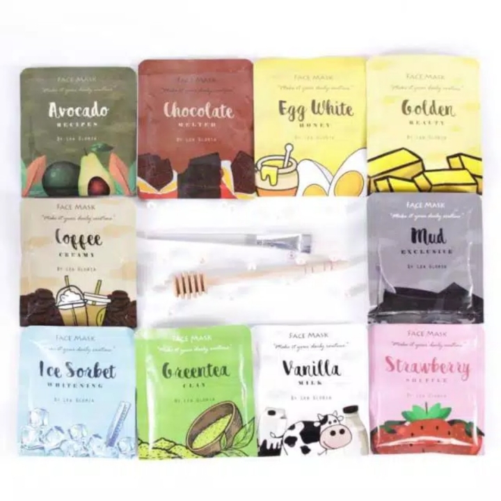 KEMASAN BARU Masker Wajah Lea Gloria 20 Gram Masker Bubuk 10 Varian