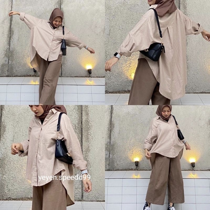 KEMEJA WANITA LINEN OVERSIZE POLOS VWZG-003