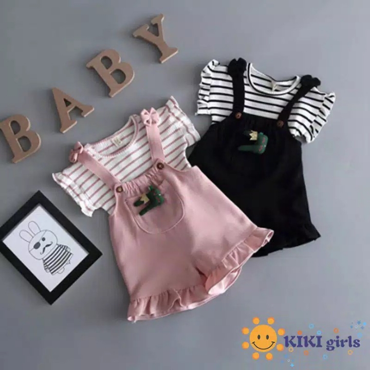 KIKIGIRLS Setelan Bib Atasn Anak-Anak Mengatur Lengan Pendek  Celana