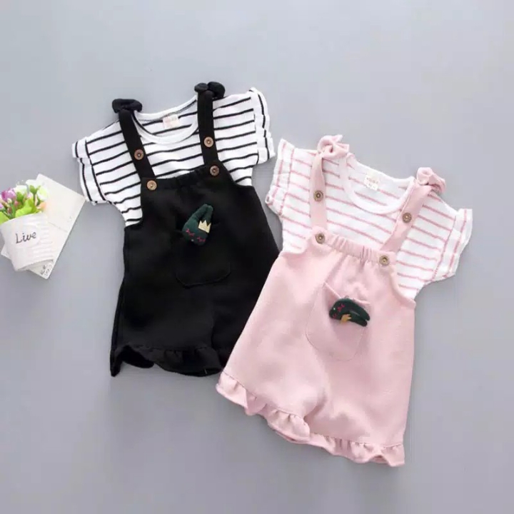 KIKIGIRLS Setelan Bib Atasn Anak-Anak Mengatur Lengan Pendek  Celana 2