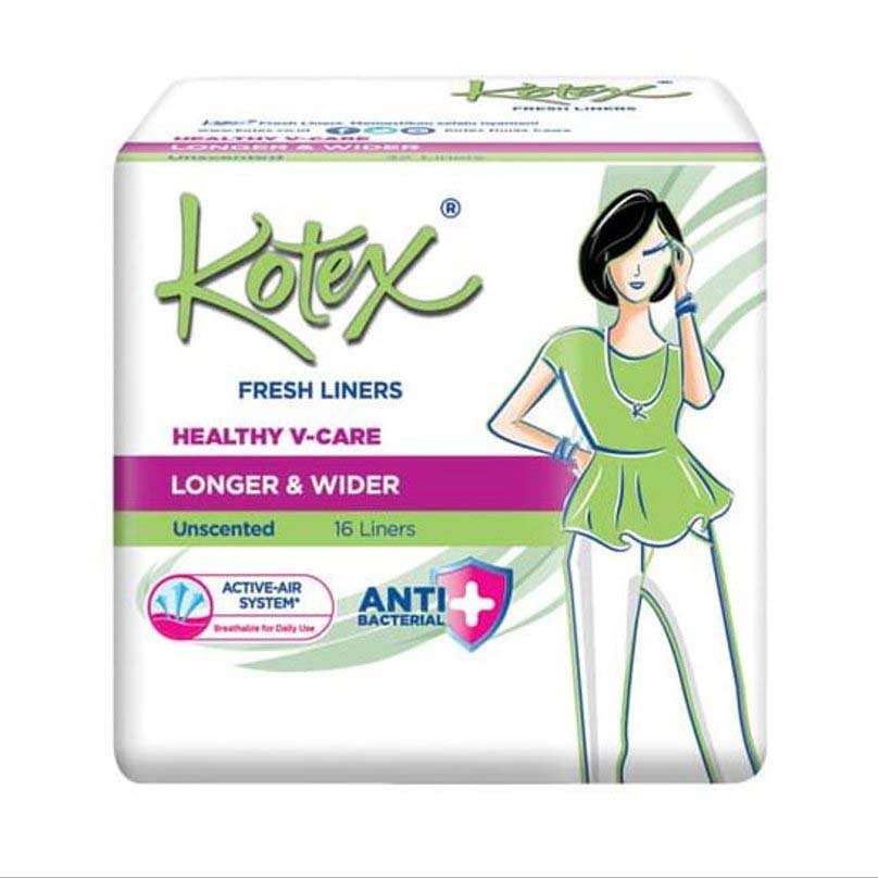 KOTEX ANTI BACTERIAL LONGER& WIDER UNSCENTED 16 LINERS