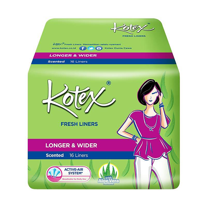 KOTEX LONGER AND WIDER ALOE VERA 16 LINERS