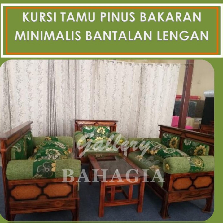 KURSI TAMU PINUS BAKARAN MINIMALIS BANTALAN LENGAN