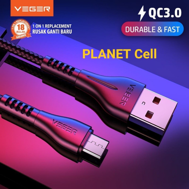 Kabel data VEGER UFO Type C 1 meter Quick Charge 30 ORIGINAL 3