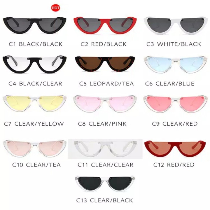 Kacamata Hitam WanitaPria Cool Trendy Oval Half Frame Sunglasses Wome