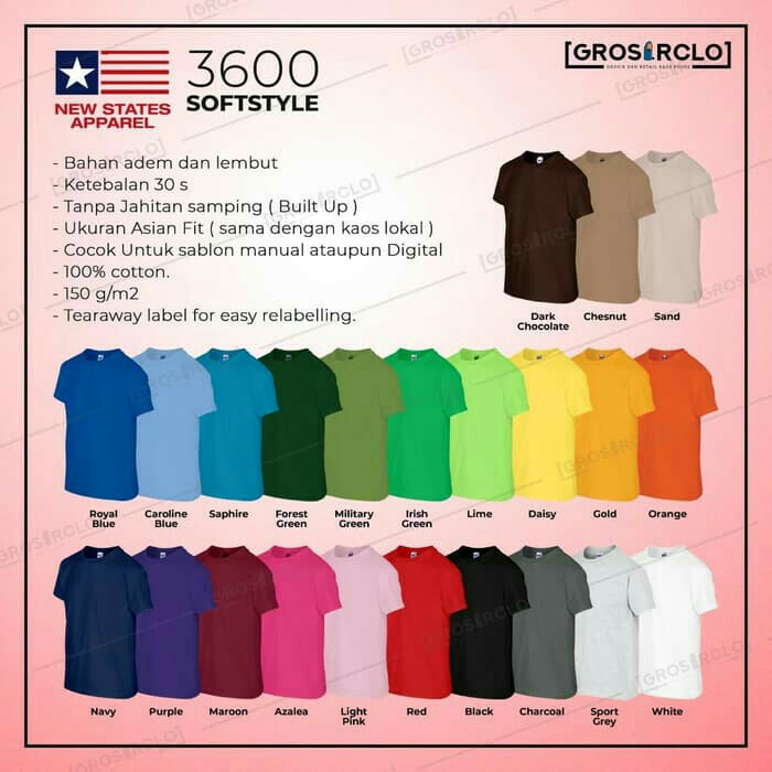 Kaos Polos New States Apparel NSA 3600 SoftStyle 3