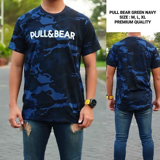 Kaos Pull And Bear Motif Tentara Navy