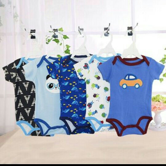 Kaos bayi katun lengan pendek model popok