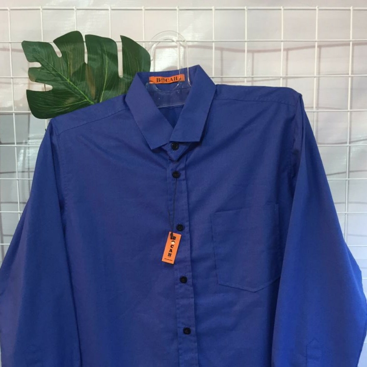 Kemeja Cowok Polos Biru Tua Panjang