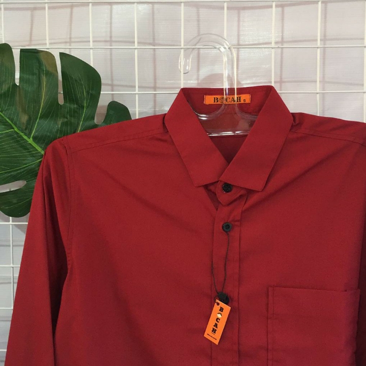Kemeja Cowok Polos Marron Panjang