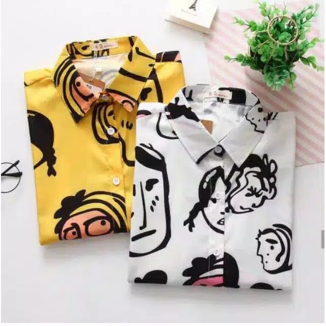 Kemeja Oversize Leher LAPEL KARTUN