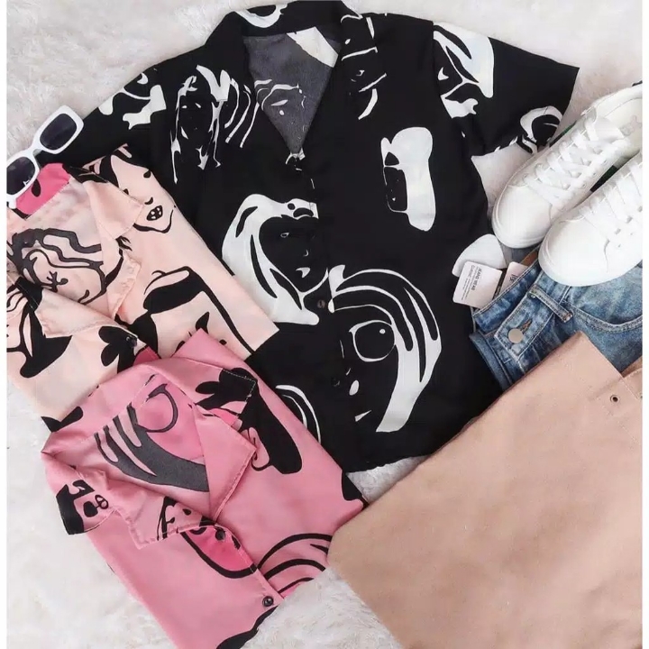 Kemeja Oversize Leher LAPEL KARTUN 3