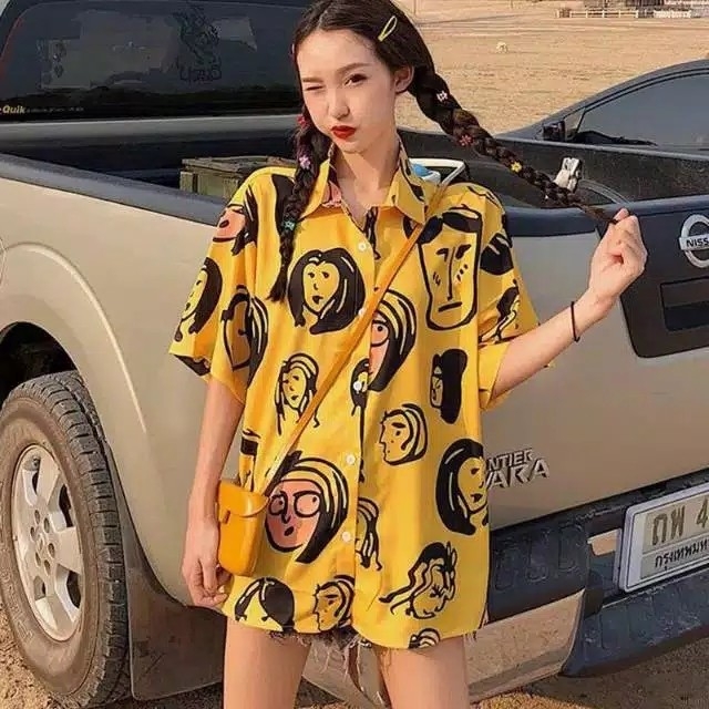 Kemeja Oversize Leher LAPEL KARTUN 4