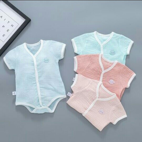 Kemeja bayi katun lengan pendek model romper