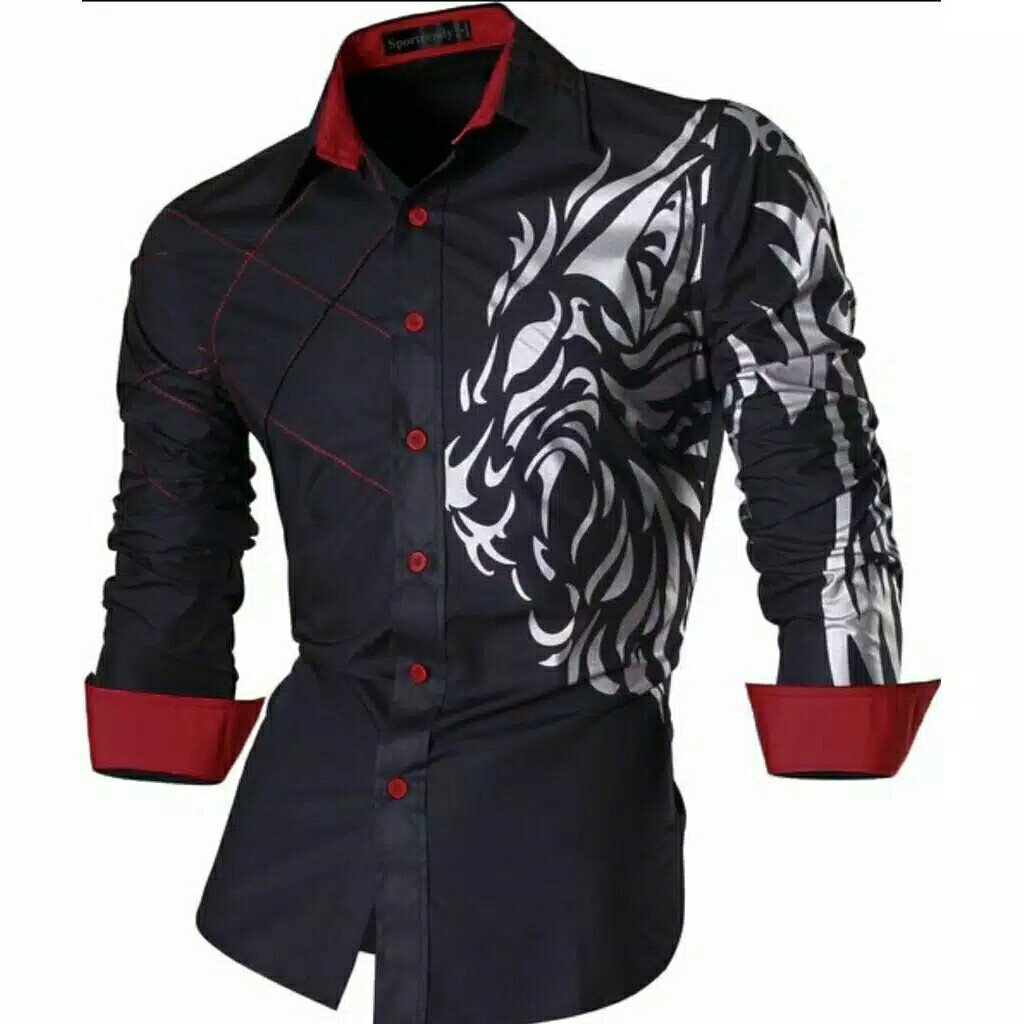 Kemeja pria lengan panjang motif dragon 6 warna 2