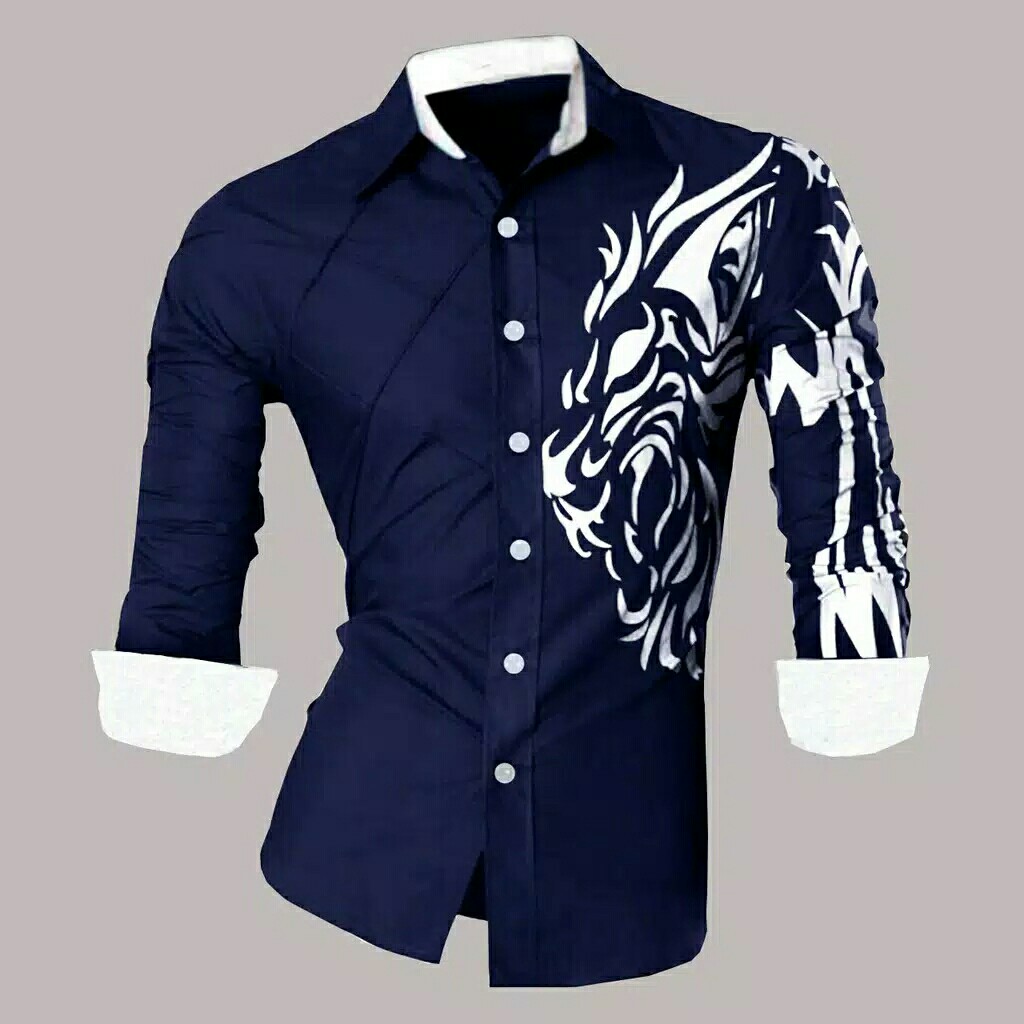 Kemeja pria lengan panjang motif dragon 6 warna 4
