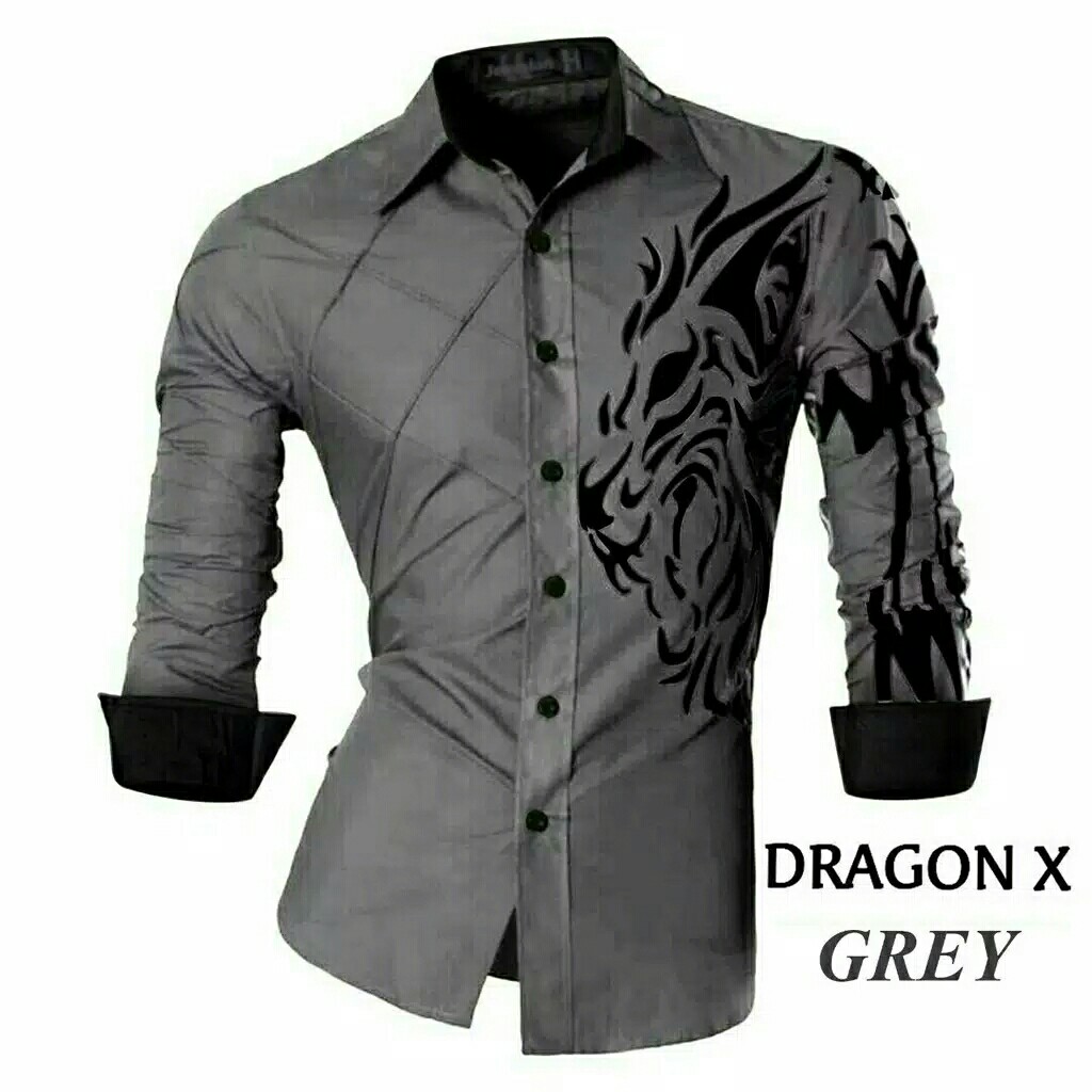 Kemeja pria lengan panjang motif dragon 6 warna 5