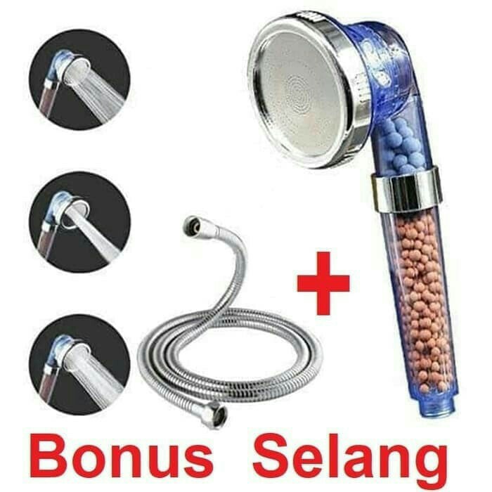 Kepala Shower Head Ion SPA Ionizer Healthy Crystal 3 Mode Selang 140Cm