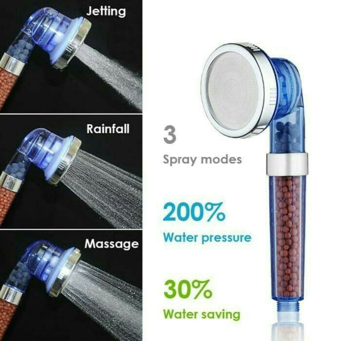 Kepala Shower Head Ion SPA Ionizer Healthy Crystal 3 Mode Selang 140Cm 3