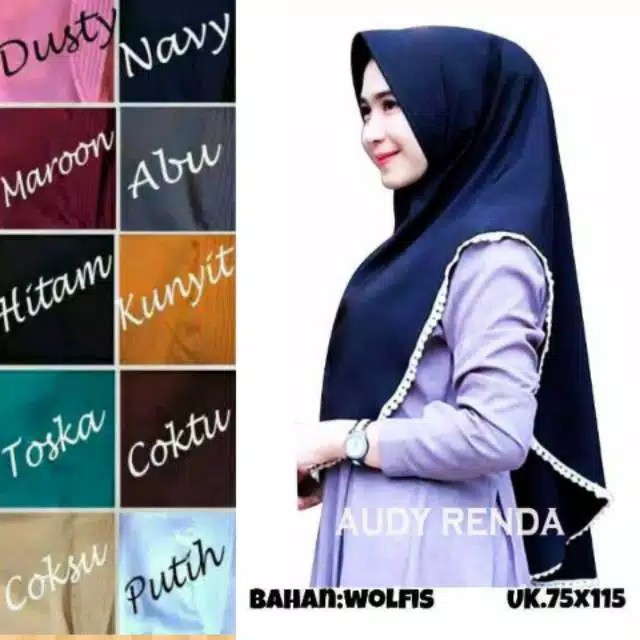 Khimar Instan Audy Renda Warna Navy Toska