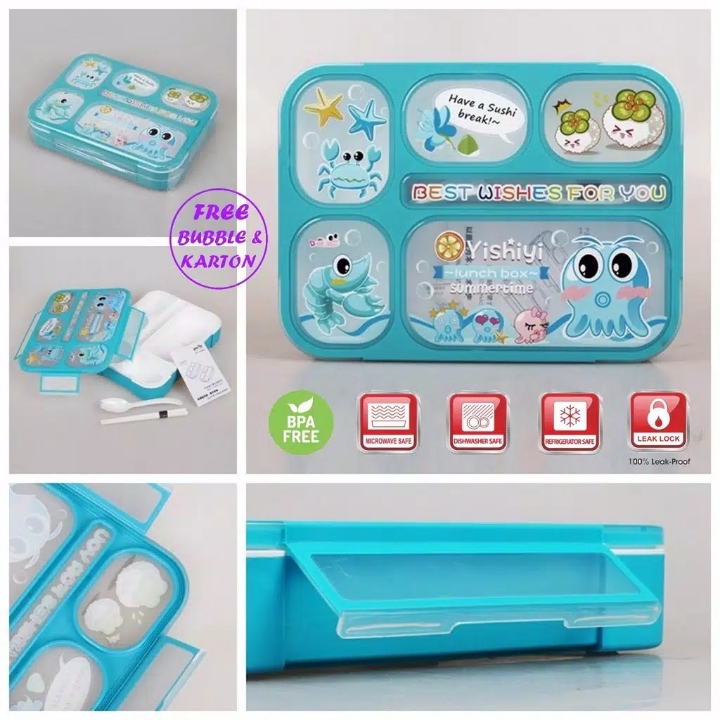 Kotak Makan 605 3 Sekat - Lunch Box motif 605 3 Grid 3