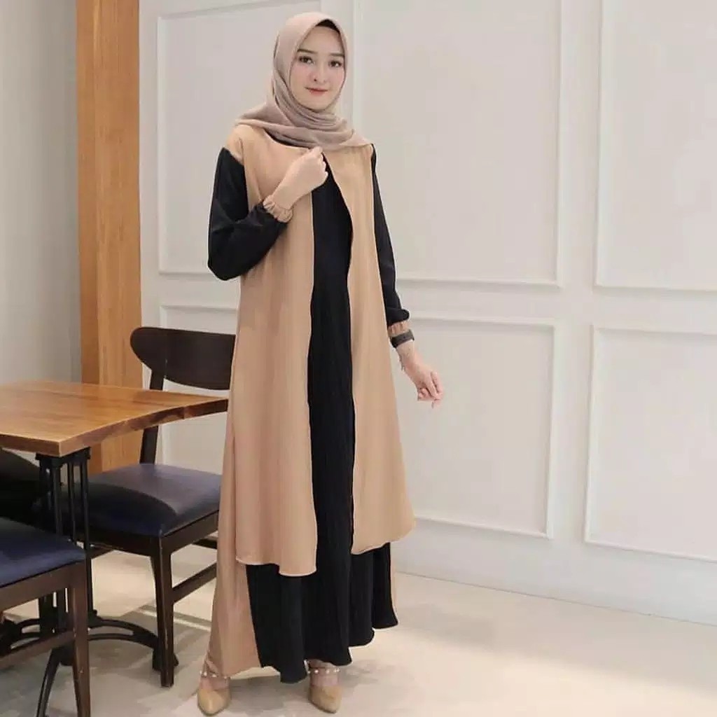 Lavina Dress  Baju Gamis Modern  Moscrepe Plisket