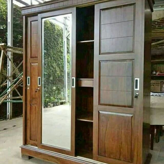 Lemari pintu sleding pintu 3 bahan kayu jati