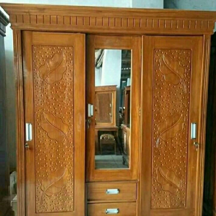 Lemari pintu sleding pintu 3 bahan kayu jati 2
