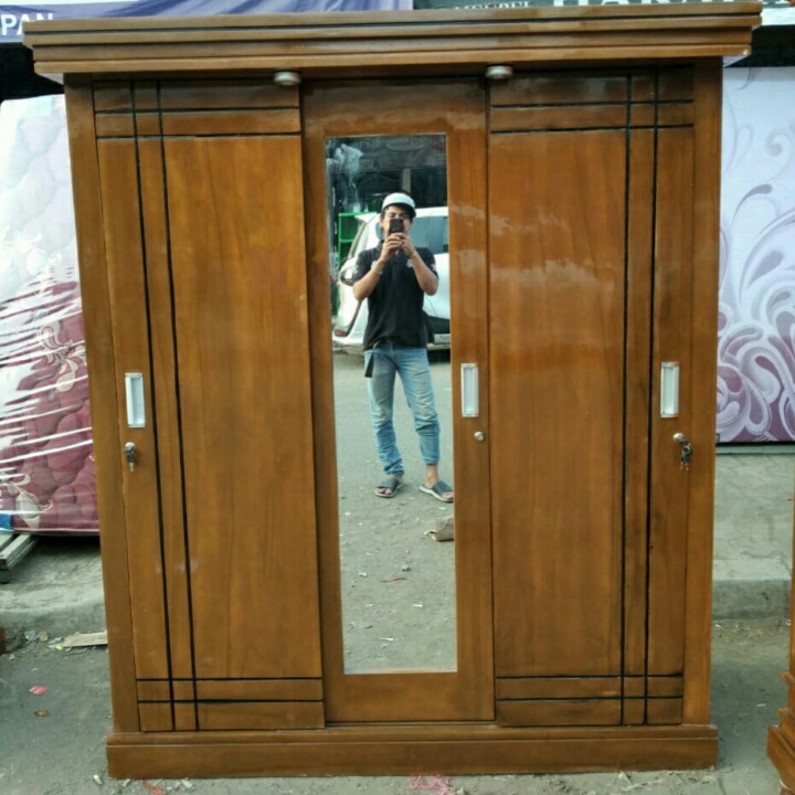 Lemari pintu sleding pintu 3 bahan kayu jati 3