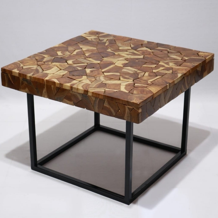 MEJA KAYU JATI KAKI BESI KOTAK